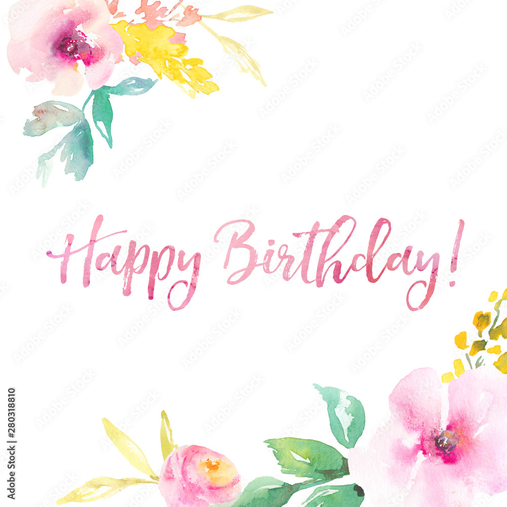 Happy Birthday Background with Floral Elements Stock Illustration Adobe Stock