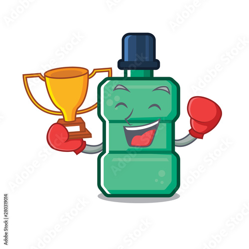 Boxing winner mouthwash above the a sink mascot