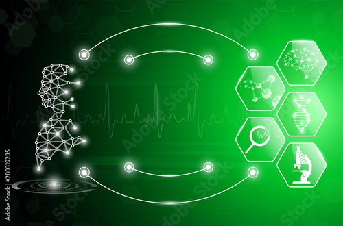abstract background technology concept in green light,human body heal,technology modern medical science in future and global international medical with tests analysis clone DNA human