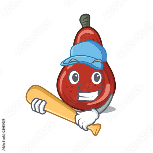 Playing baseball red pears in the character shape