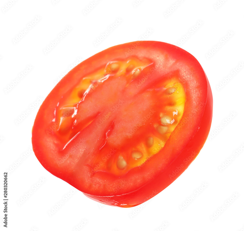 Slice of fresh cherry tomato isolated on white Slice of fresh cherry tomato isolated on white