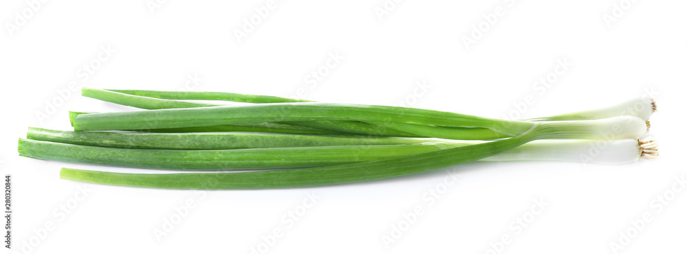 Fresh ripe green onions on white background Fresh ripe green onions on white background