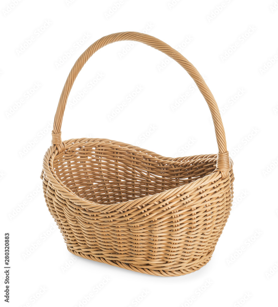 Empty wicker picnic basket on white background Empty wicker picnic basket on white background