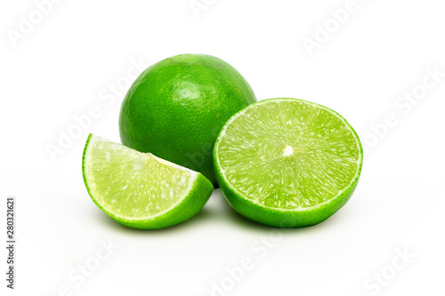 Fresh and Juice Limes Group on iSolated White Background. Clipping Path Added