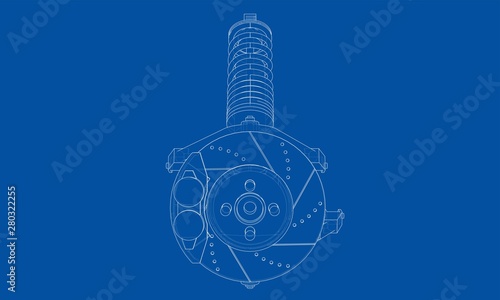 Car suspension with shock absorber. Vector