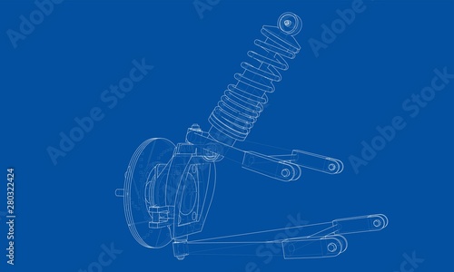 Car suspension with shock absorber. Vector