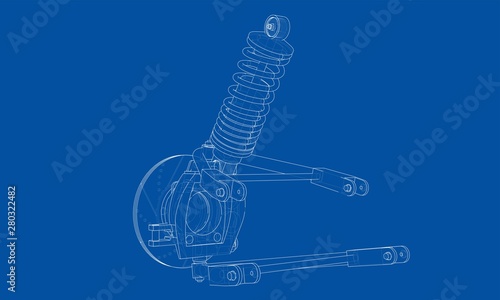 Car suspension with shock absorber. Vector