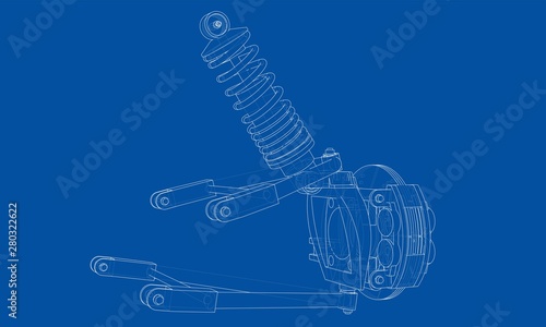 Car suspension with shock absorber. Vector