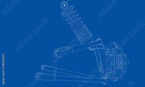 Car suspension with shock absorber. Vector