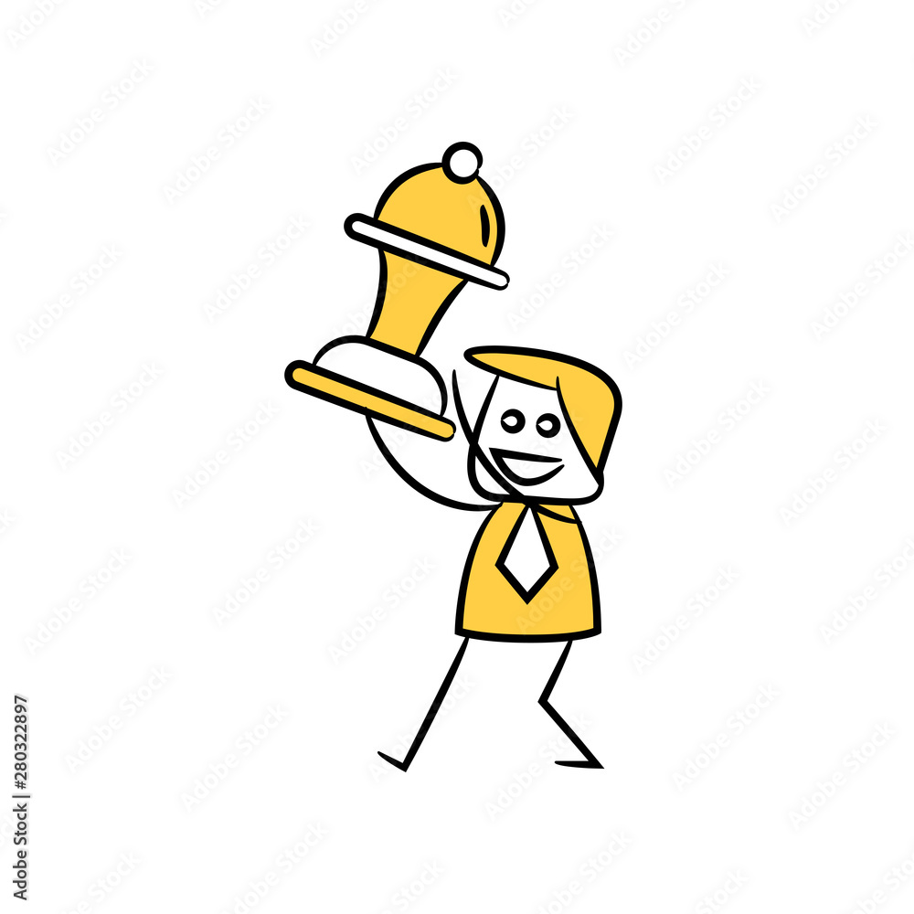 businessman holding chess concept in stick figure yellow theme