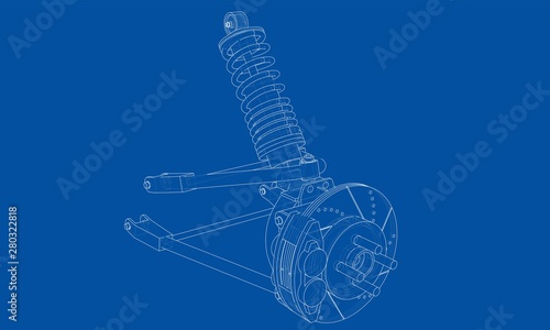 Car suspension with shock absorber. Vector