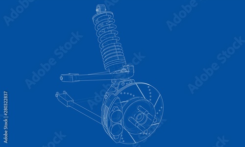 Car suspension with shock absorber. Vector