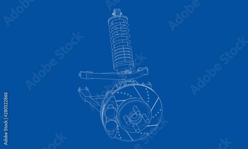Car suspension with shock absorber. Vector