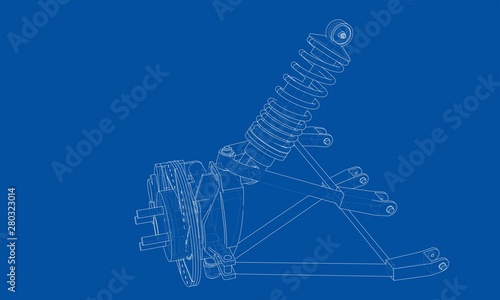 Car suspension with shock absorber. Vector