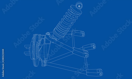 Car suspension with shock absorber. Vector