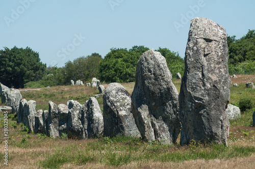 view of famous megalith alignment in Carnac Brittany  France