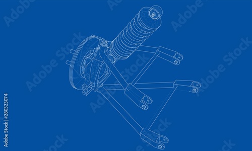 Car suspension with shock absorber. Vector