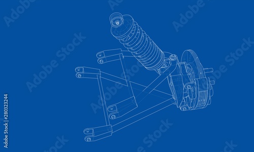 Car suspension with shock absorber. Vector