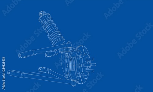 Car suspension with shock absorber. Vector