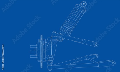 Car suspension with shock absorber. Vector