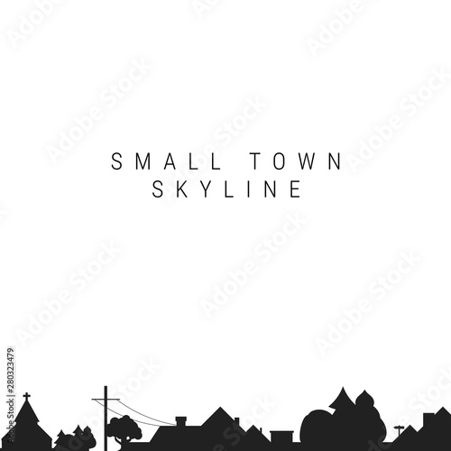 Small Town Skyline Silhouette. Vector Illustration