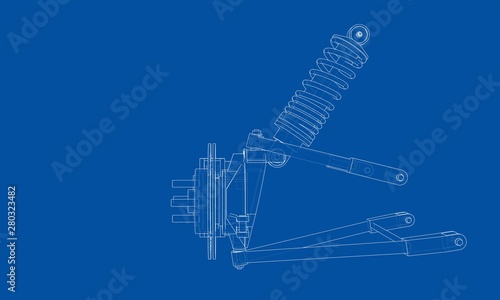 Car suspension with shock absorber. Vector