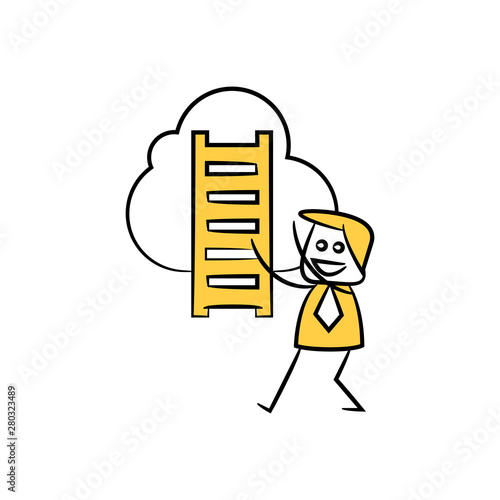 businessman and cloud stair yellow stick figure theme
