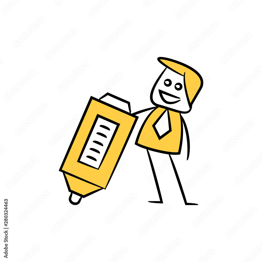 businessman writing with marker pen icon in yellow stick figure theme