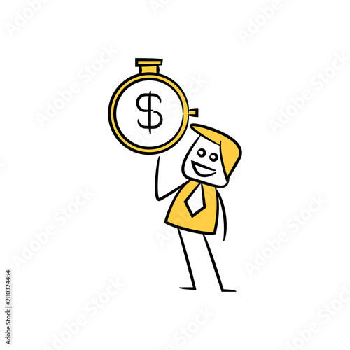 businessman showing money timer icon in yellow stick figure theme