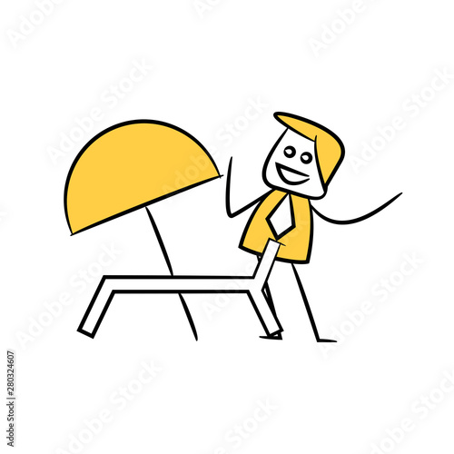businessman and umbrella beach icon yellow stick figure theme