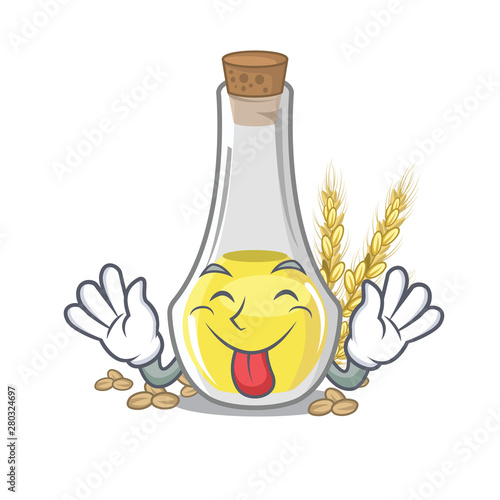 Tongue out wheat germ oil at cartoon table