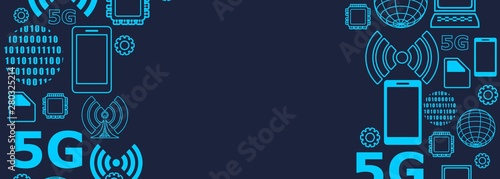 Mobile gadgets technology relative vector image. Circle frame with technology thin line icons. 5G Network Symbol.
