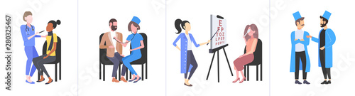 set doctors examining patients different medical consultation medicine healthcare concepts collection flat full length horizontal