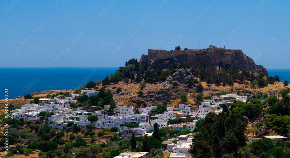 The historic city of Lindos and the Acropolis of Lindos on Rhodes, Greece