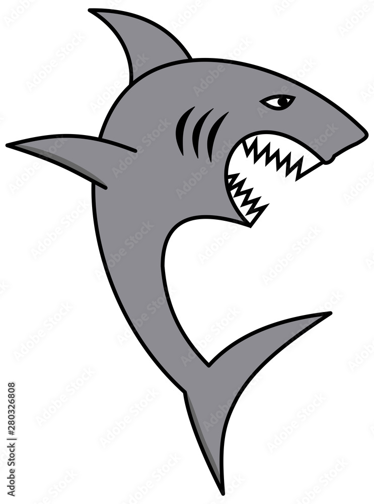 Naklejka premium A great shark with open jaw and sharp teeth