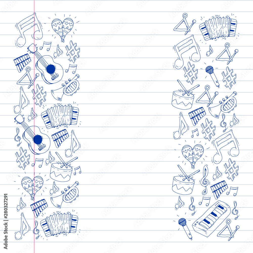 Music background for patterns. Vector illustration with musical instruments. Music background for patterns. Vector illustration with musical instruments.