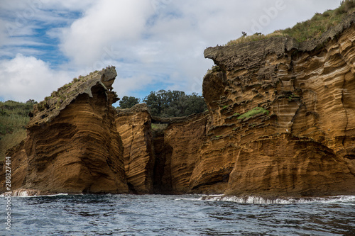 Amazing view of brown cliffs of Islet of Vila Franca do Campo, Sao Miguel island, Azores