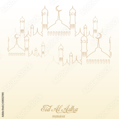Eid Al Adha Mubarak greeting card with Mosque and Islamic ornaments. Vector