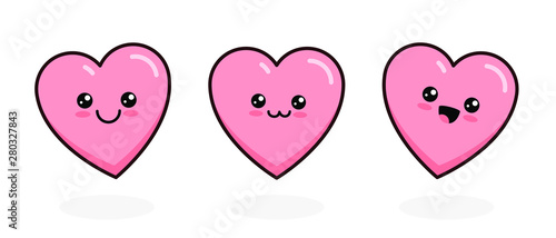 Kawaii heart set. Cute little characters for children illustration photo
