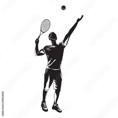 Tennis player black silhouette on white background, vector illustration © svitlana