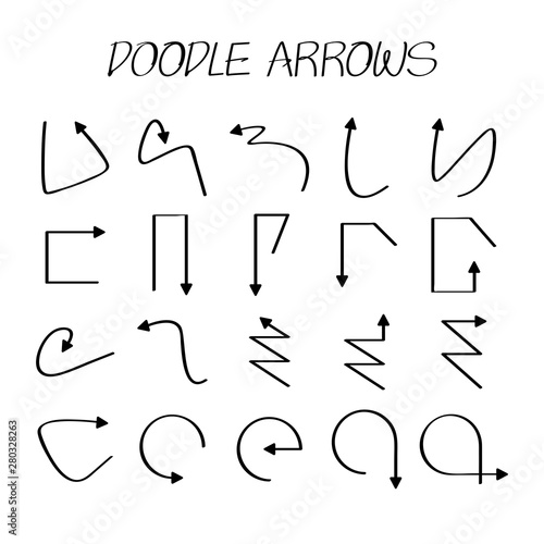 doodle line arrow icons set