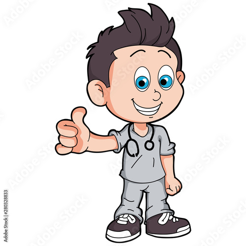 cute funny cartoon boy aspiring to be a doctor