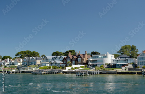Sandbanks houses known as Millionaires Row on Poole harbour on the Dorset coast