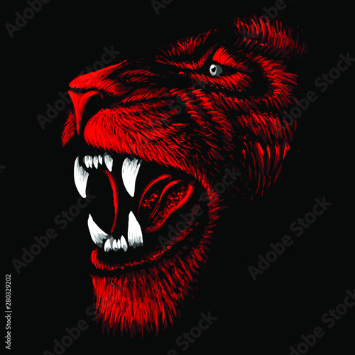 The Vector logo lion for tattoo or T-shirt print design or outwear.  Hunting style lions background.