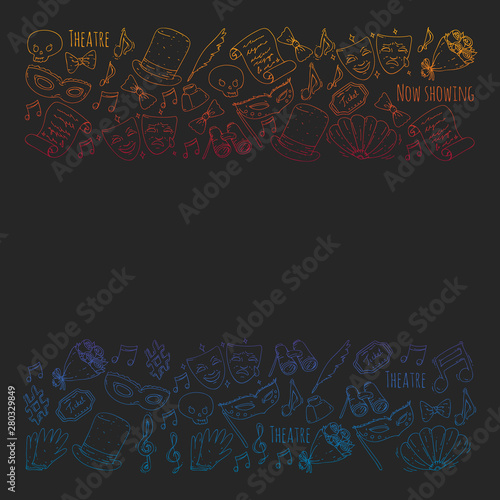 Theatre vector illustration. Entertaiment, cinema, stage, event. Background for banners, posters.