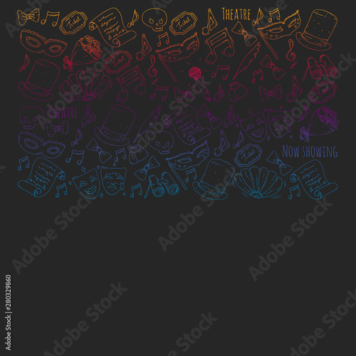 Theatre vector illustration. Entertaiment, cinema, stage, event. Background for banners, posters.