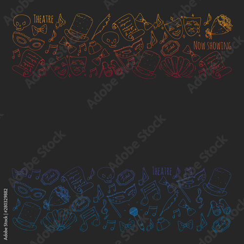 Theatre vector illustration. Entertaiment, cinema, stage, event. Background for banners, posters.