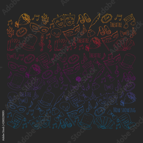 Theatre vector illustration. Entertaiment, cinema, stage, event. Background for banners, posters.