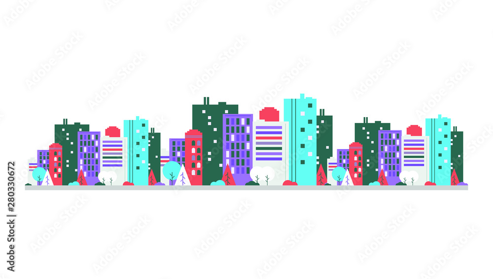 Urban landscape panoramic view. Real estate vector template. 