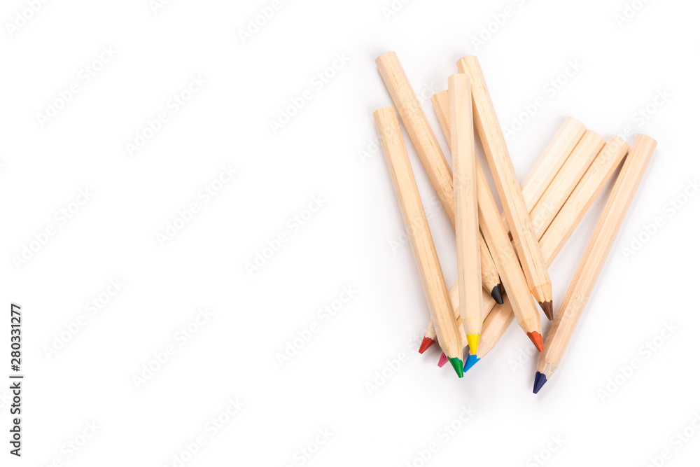 Obraz premium Wooden colorful ordinary pencils isolated on a white background